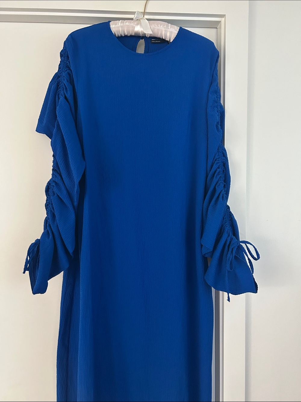 ASOS Electric Blue Maxi Dress with Ruched Sleeves